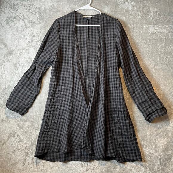 Goddess‎ Gear Organic Linen Cardigan Black Charcoal Check Medium lagenlook - Picture 1 of 6